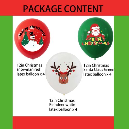 HADCKJA Christmas Balloons Christmas Party Supplies Christmas Red Reindeer White Santa Claus Green Latex Balloon for Christmas Party Decor Christmas Theme Birthday party Decorations 12Pcs