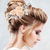 Suete Bridal Pearl Hair Comb with Flower Rhinestone Hair Clips Accessories for Wedding Bride Shower Festival Evening Party Headpiece (Champagne)
