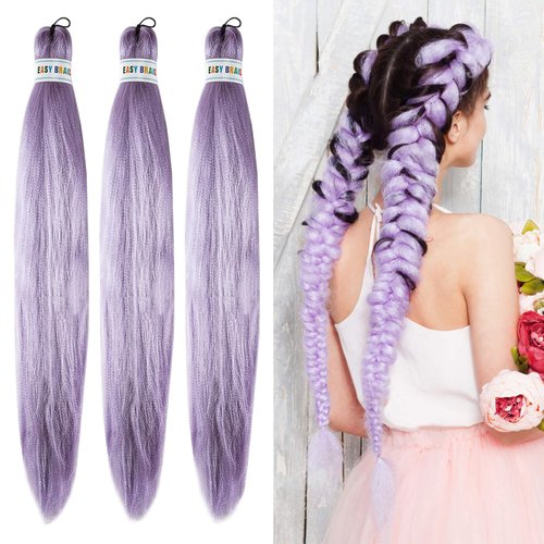 MAQIHAN 3 Pack Pre Stretched Braiding Hair - 26 Inch Light Purple Braiding Hair Soft Braiding Hai...
