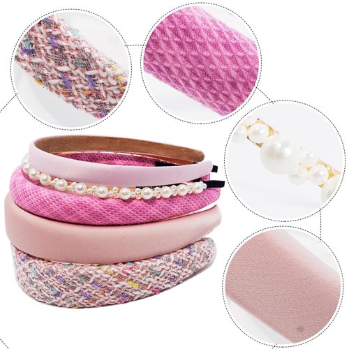 Fashion Headbands Sets for Women Girls,5Pcs Different Design Headbands Non Slip Headbands Vintage Wide Padded Headbands for Women Solid Headbands Pearl Headbands Cute Headbands Sets Hair Accessories