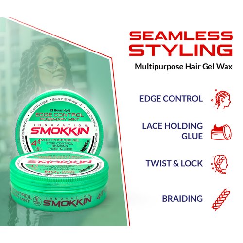 INNOVATION SMOKKIN Strong Hold Hair Gel, Edge Control, Braiding Gel, Locking & Twist Styling Wax, Versatile Styling Locking Gel Applicable To Diverse Hair Types. (Rosemary Mint 5.09 Fl oz)