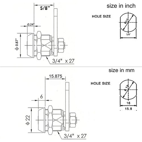 for Homak Toolbox Lock Replacement Lock Tubular Cam Lock 2 Keys Per Lock w/Cover 12-6 Key Pull (5/8")