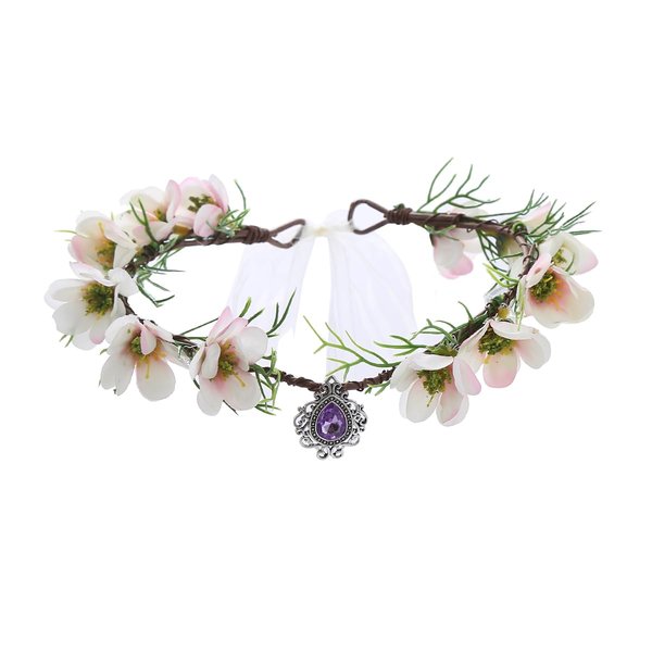 Vivivalue Fairy Elf Crowns for Women Girls Floral Headband Even Headpiece Woodland Forest Flower Circlet Wedding Bridal Halloween Cosplay Photo Shoot Accessory Beige