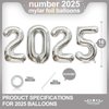 2025 Balloons, 16 Inch Silver 2025 Number Balloons, 2025 Silver Balloons,2025 New Year Silver Balloons for New Year Eve Party Supplies 2025, New Years 2025, Christmas, Graduations Decorations