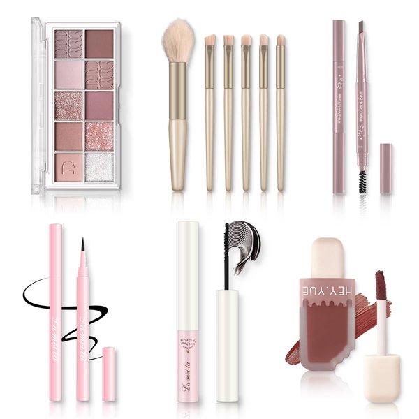All in One Makeup Kit - Makeup Set for Women, Girls & Teens, Include 10 Colors Eyeshadow Palette, Lip Gloss, Eyebrow & Eyeliner Pencil, Waterproof Mascara, 6 Pcs Makeup Brushes (Morandi Pink)