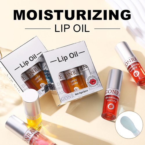 SUMEITANG 3Pcs Hydrating Lip Oil Set，Non-sticky Lip Oils Gloss Lip Balm Lip Care，Deeply Nourishing and Repairing Prevents Lips Chapped and Lighten Lip Lines(Honey，Peach，Strawberry)