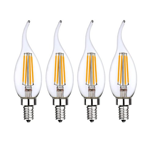 SHUWDKAR Low Voltage 12V 24V Candelabra E12 Base LED Light Bulb Flame Tip 40Watt Equivalent Warm White 2700k for 12volt Landscape Lighting RV Camper Marine Boat Solar Battery use 4 Pack
