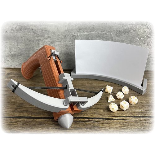 MunnyGrubbers - Crossbow Dice Roller - (Brown) - (Random 7PCS D20 Dice Set Included) - Tabletop RPG - Dice Holder - Dice Popper - Dice Tower - Dungeons and Dragons - DND - D&D - (Brown)