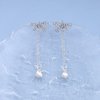 TseanYi Boho Crystal Bow Earrings Silver Rhinestone Bow Stud Earrings CZ Teardrop Chain Tassel Earrings Long Water drop Chain Dangle Earrings