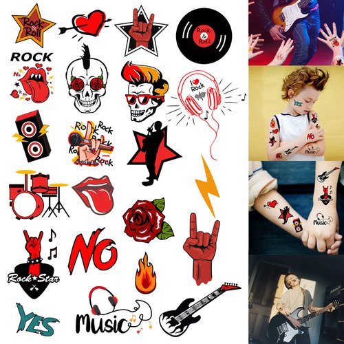 ATSMOICY 420 Pieces Rock and Roll Temporary Tattoos - 80s 90s Party Supplies Musician Guitar Rap ...