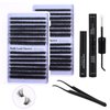 60D-80D Eyelash Extension Kit, 10-18mm DIY Kit with Glue Eyelashes, lash clusters，Double Ended Glue Tweezers Makeup Remover Gel Set, diy lash extension kit. (60D-80D set)