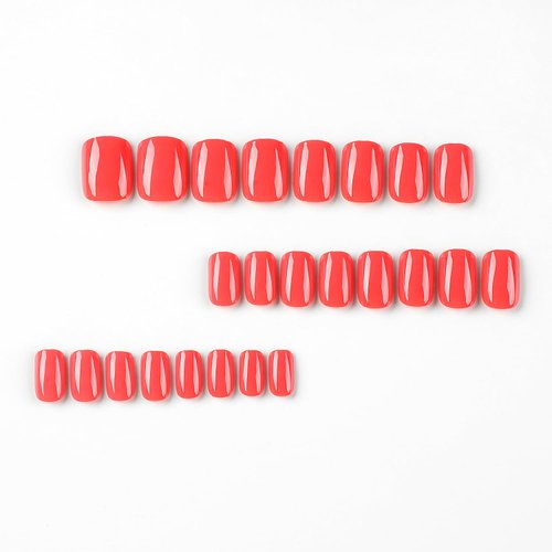 Extra Short Press on Nails Square Fake Nails with Nail Glue Red False Nails with Artificial Glossy Designs Acrylic Square Nails Full Cover Stick on Nails for Women Nail Decorations