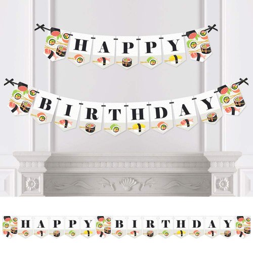 Big Dot of Happiness Let's Roll - Sushi - Japanese Birthday Party Bunting Banner - Birthday Party Decorations - Happy Birthday