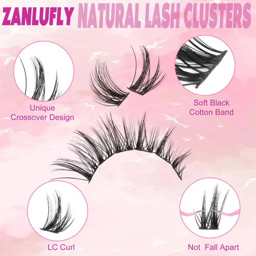 Lash Clusters Kit Cat Eye Wispy Eyelash Extension Kit Manga LC Individual Lashes Natural Fox Eye Eyelash Clusters Lash Extension with Lash Bond and Seal Lash Applicator,2Lash Brush (120Pcs,9-15MM)