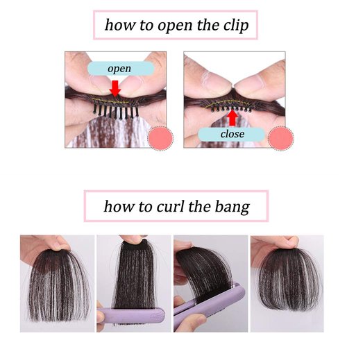 HIKYUU Darkest Black Human Hair Bangs - Thin and Neat Clip-in Temple Hair Extensions for Women - Stylish Fashion Accessory