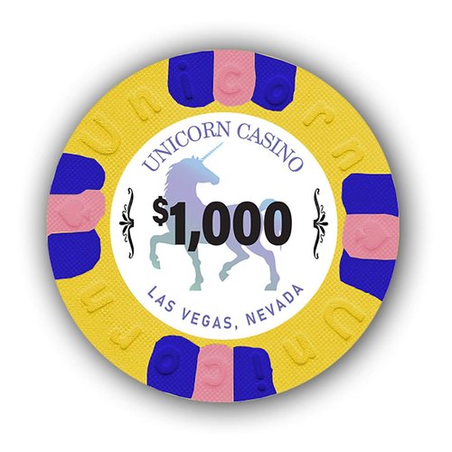 DA VINCI Pack of 50 Unicorn All Clay 9 Gram Poker Chips with Denomination, Authentic Casino Weighted Chips (Yellow $1000)