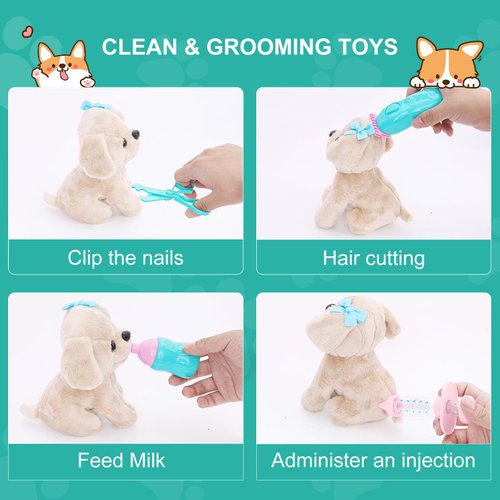 Holycco Toy Doctor Kit for Kids, Vet Play Set Toys for Girls, Birthday Gift for Kids Toddlers Ages 3 4 5 6, Pretend Play Doctor Set with Dog Toy, Dress Up Costume, Kids Doctor Role Play