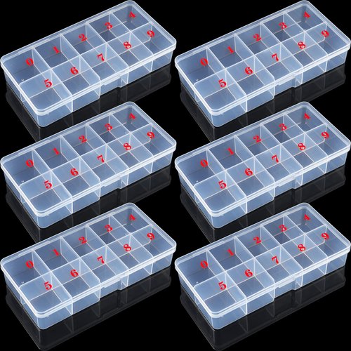 6 Pieces Nail Art Tip Storage Organizer Box with 10 Number Empty Spaces Transparent False Nail Ti...