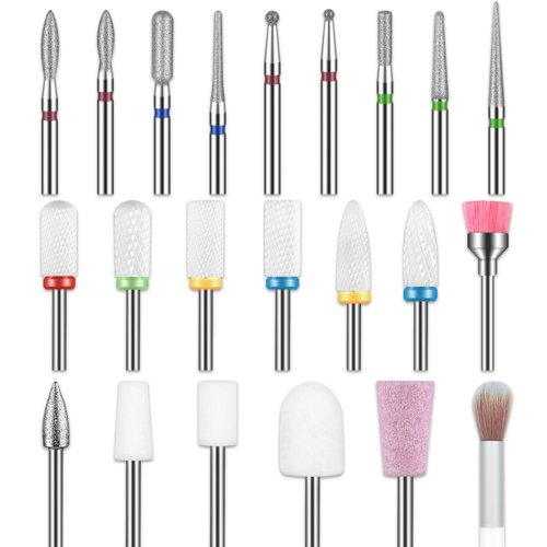 Depvko 22pcs Nail Drill Bits Set, Professional 3/32'' Ceramic Diamond Safety Drill Bits Nail Tech, Cuticle Remover Drill Bit for Acrylic Gel Efile Nail Drill, Nail Manicure Pedicure Set, Salon Home