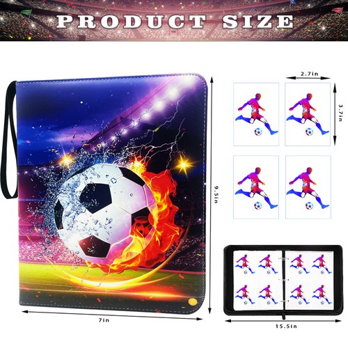 Soccer Card Binder 4 Pocket, Trading Card Binder with Sleeves, Sports Card Binder Collectible Trading Card Albums Fits 400 Cards with 50 Removable Sleeves