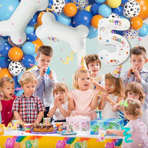 118Pcs Blue Birthday Decorations, 5th Blue Birthday Party Supplies Balloons Garland,Dog Paw Balloons Garland Kit for Boys Girls Baby Shower Blue Theme Birthday Party Decorations