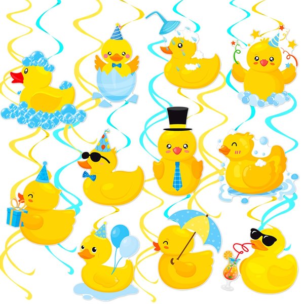 Rubber Duck Hanging Swirls 20Pcs Duck Birthday Party Hanging Decorations Rubber Duck Ceiling Swirls Duck Party Streamers for Duck Themed Baby Shower Birthday Party Supplies