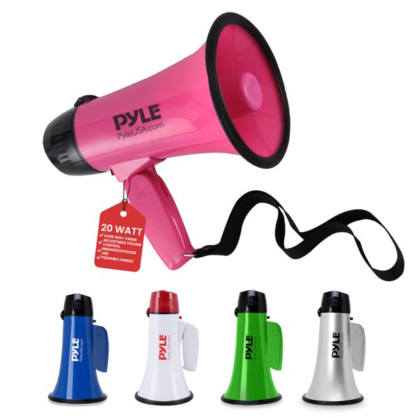 PYLE-PRO Portable Megaphone Speaker Siren Bullhorn - Compact and Battery Operated with 20 Watt Power, Microphone, 2 Modes, PA Sound and Foldable Handle for Cheerleading and Police Use PMP24PK (Pink)