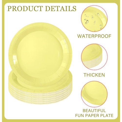 SietDESEO 50 PCS Light Yellow Paper Plates 7 Inch Disposable Plates Dessert Plates Yellow Dinner Plates for Wedding Baby Shower Birthday Party Supplies