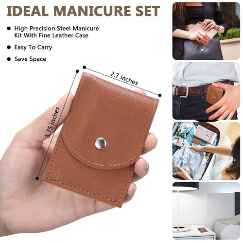 12 Sets Manicure Set Nail Clippers Pedicure Kit Stainless Steel Professional Pedicure Set Grooming Kits Nail Care Tools with Luxurious Travel Case for Nail Care (Brown, 4 In 1)