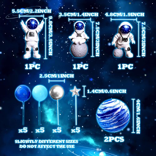 LaVenty Space Cake Toppers Outer Space Astronaut Rocket Stars Cake Decorations for Birthday Party Supplies Baby Shower