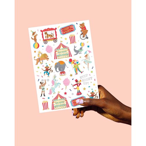 xo, Fetti Circus Party Temporary Tattoos - 42 Gold + Silver Foil Styles | Circus Birthday Party Supplies, Carnival Party Favors, Circus Animals Temp Tats, Clown Arts and Crafts