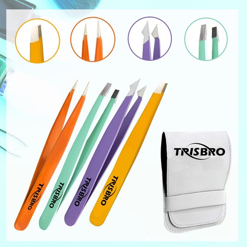 Tweezers Set - Precision Tweezers For Ingrown Hair removal, Professional Eyebrow Tweezers for women - Facial Hair and Splinter Blackhead Removal - Tweezers Set of 4. Multi Color