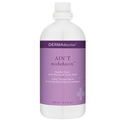 DERMAdoctor Ain't Misbehavin' Dermatologist Formulated Clarifying and Hydrating Toner with Glycolic Acid & Lactic Acid; For Oily and Acne Prone Skin, Pore Minimizer for Face and Body - 6 fl oz