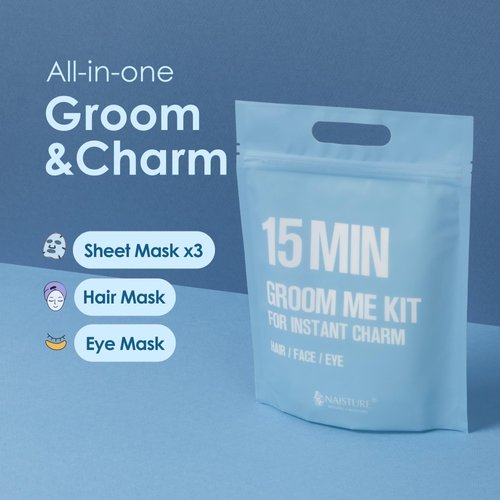Spa Grooming Kit for Men – Special Care Set Includes Hair Mask, Collagen Mask, Tea Tree Mask, Hyaluronic Acid, and Eye Mask. Achieve Instant Charm with the 15 MIN GROOM ME KIT by [NAISTURE]