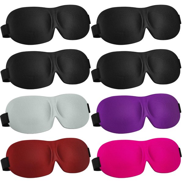 8 Pcs Sleep Eye Mask 3D Contoured Eye Mask Blackout Eye Covers for Sleeping with Adjustable Strap Block Out Light Night Blindfolds Soft Comfy Eye Shade for Women Men (Classic Colors,Medium)