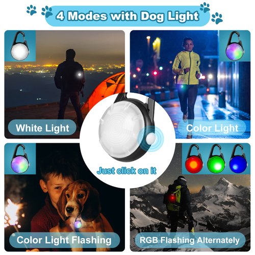 4 Modes Dog Lights for Night Walking, IP68 Waterproof Dog Collar Light, High Capacity Rechargeable Collar Lights for Night Time Clip On, Small and Light Collars