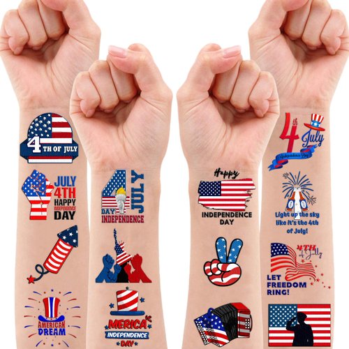 100 PCS Independence Day American Temporary Tattoos Themed Birthday Party Decorations Favors Supplies Decor Cute 4th of July Fourth of July Tattoo Stickers Gifts For Boys Girls Class Prizes Carnival