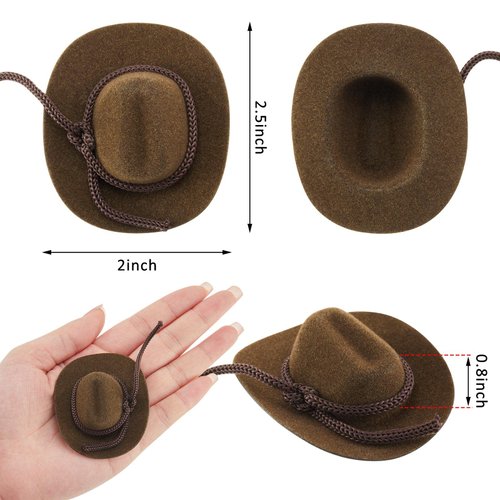 Hercicy 36 Pcs Mini Cowboy Hats for Crafts Wedding Favors Decoration Flocking Miniature Felt Cowgirl Western Party Hat Dollhouse Decor for Dollhouse Craft