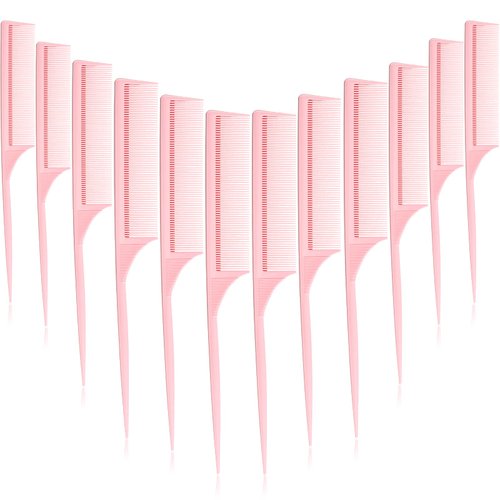 10 Pieces Rat Tail Comb Styling Carbon Heat Resistant Comb Anti Static Teasing Comb for Back Combing Root Teasing Adding Volume Evening Styling(Pink)