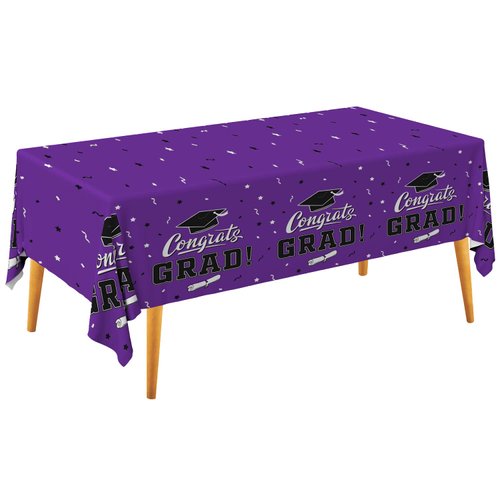 Graduation Party Decorations, Gongrats Grad Tablecover for Graduation Party Supplies, 3 pcs Purple Table Cloths, 54"x108"