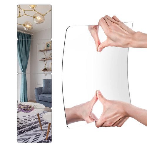 JEOYOO Wall Mirror Full Length, Cheap Over / on Door, Acrylic, shatterproof Mirrors for Home Gym, 8"X8"-4 Pcs, Workout Non Glass Mirrors for Bedroom, Kids
