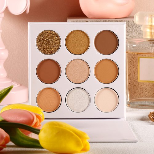ecofavor Brown Eyeshadow Palette Nude Natural Matte Shimmer Glitter 9 Colors,Highly Pigmented Waterproof Warm Eye Shadows Pallet, Naked Earth Tones Makeup Palettes, Easy to Blend for Beginners