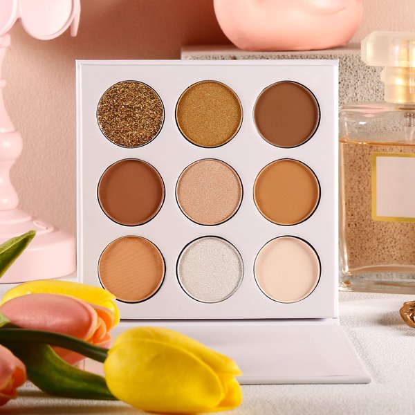 ecofavor Brown Eyeshadow Palette Nude Natural Matte Shimmer Glitter 9 Colors,Highly Pigmented Waterproof Warm Eye Shadows Pallet, Naked Earth Tones Makeup Palettes, Easy to Blend for Beginners