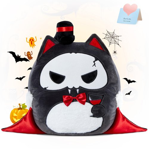 Athoinsu Halloween 2023 Vampire Cat Soft Plush Pillow Toy Crazy Kitty Stuffed Animal Spooky for Kids Nightmare Before Christmas Party Decorations, 12"