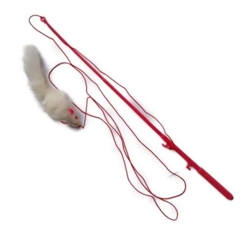 Kats'N Us Cat Fishing Pole Wand with Real Rabbit Fur Mouse Toy - Interactive, Durable Rattle Mouse Cat Toy, Design for Indoor Cats, Natural Gray