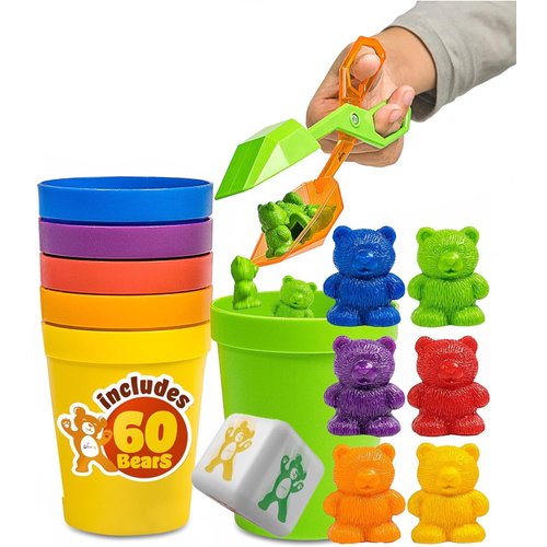 Skoolzy Counting Bears and Stacking Cups , 70 Pcs Color Sorting Toys for Toddlers 1-3 and Above, Math Learning Educational Toys, Classroom Must Haves