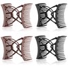4 Pieces Adjustable Elastic No Crease Double Comb Hair Pins for Women's Curly Thick Wavy Hair Ponytail (Black, Coffee)