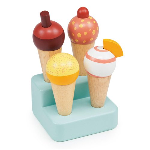Mentari Toys - Sunny Gelato Stand - 5pc Wooden Ice Cream Gelato Play Food Set with Base - Pretend Play Food Accessories - Encourages Role Play and Develops Social Skills - Gift for Toddlers - Age 2+