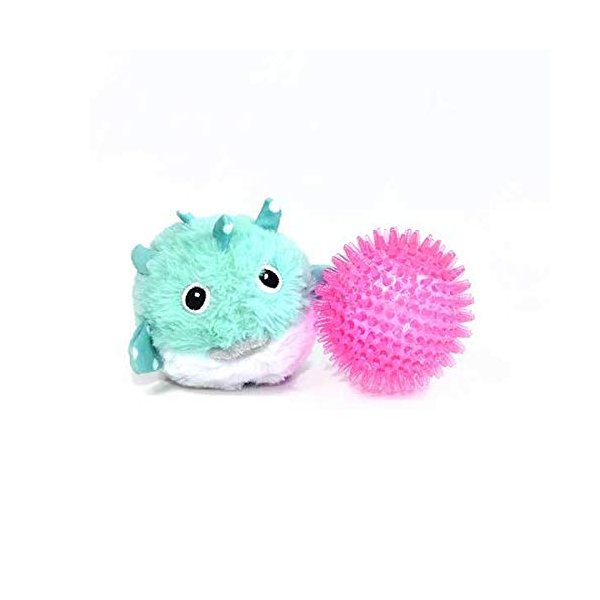 Patchwork Pet Pricklets Puffer Fish Premium Dog Toy Plush Interactive Removable Spiky Ball