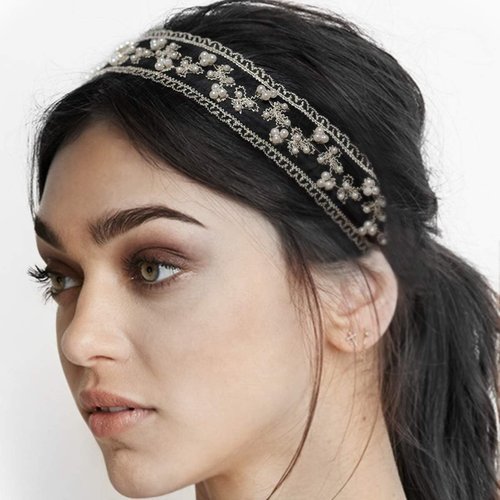 Elastic Ribbon Classic Headbands , Elegent Luxury Handmade Crystal Rhinestone Jewelry Beads Bridal Wedding Evening Pageants Proms Birthday Gift Headband Satin Ribbon Hiarband Headwrap Hair (black)